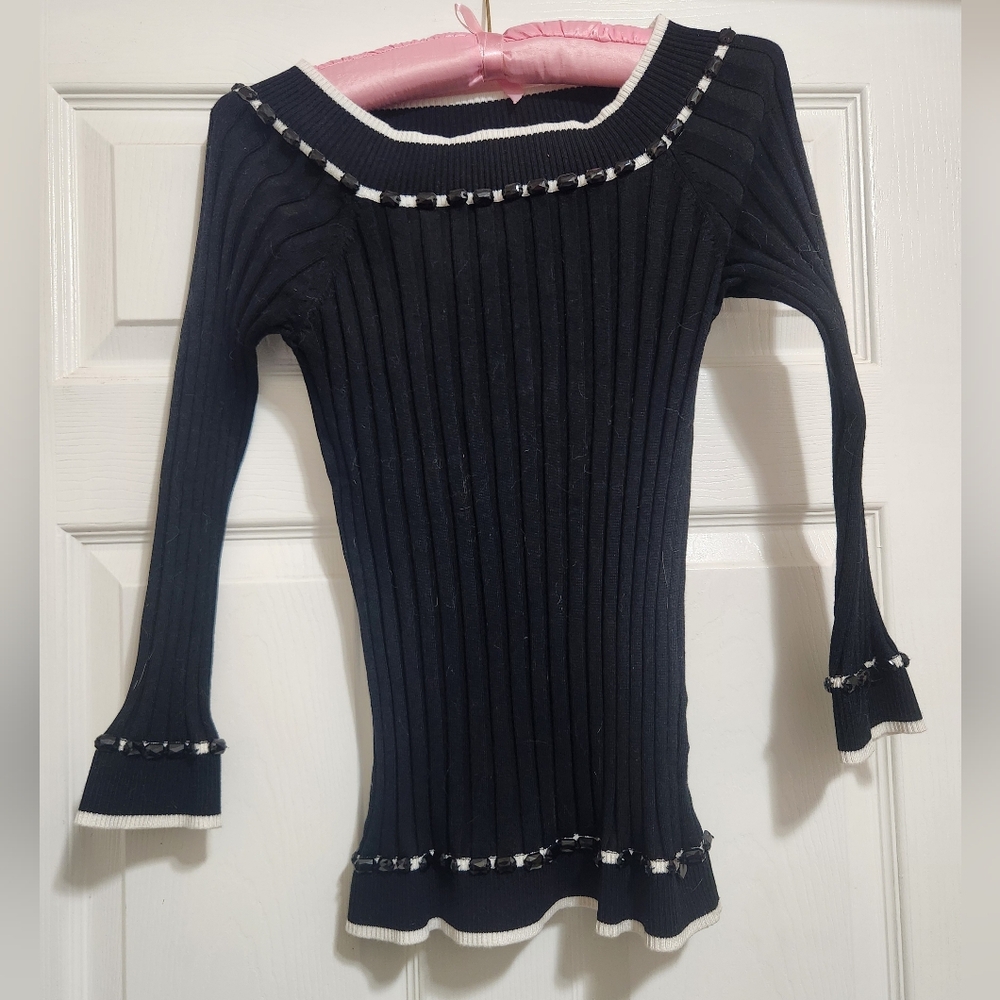 Belldini Black Ribbed Knit Top Medium